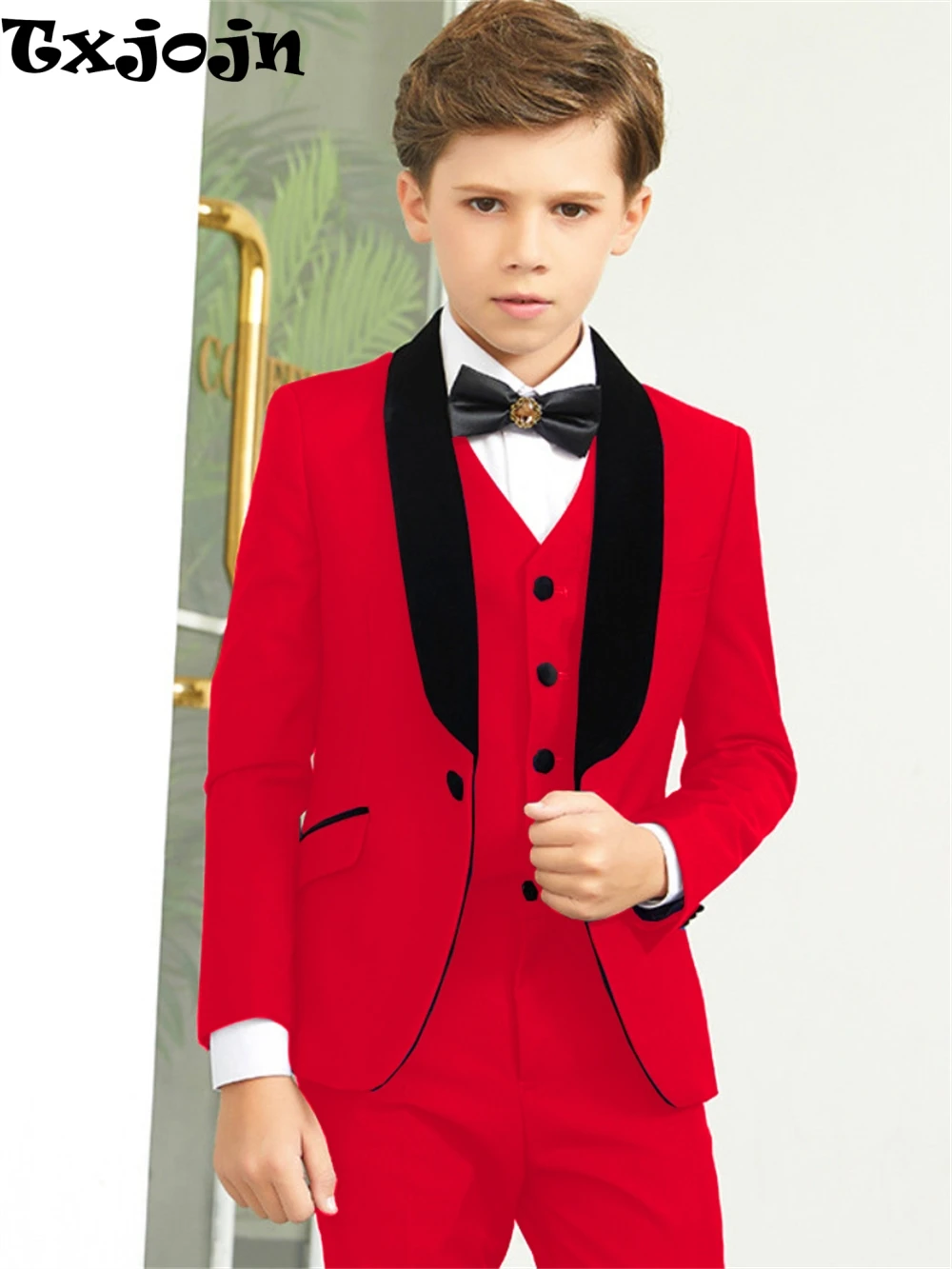 

Txjojn Hot Sale Shawl Lapel Kids Suits Jacket Vest Pants 3 Pieces, Fast Delivery Boys Slim Fit Suit Set Formal Blazer Sets