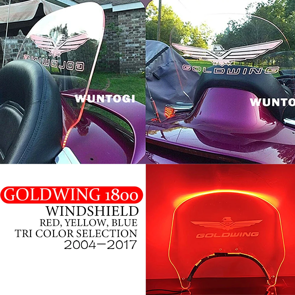 For Honda Goldwing 1800 GL 1800 Gold wing 2004-2017 Motorcycle Windshield Equipped With Modified Colored LED Lights