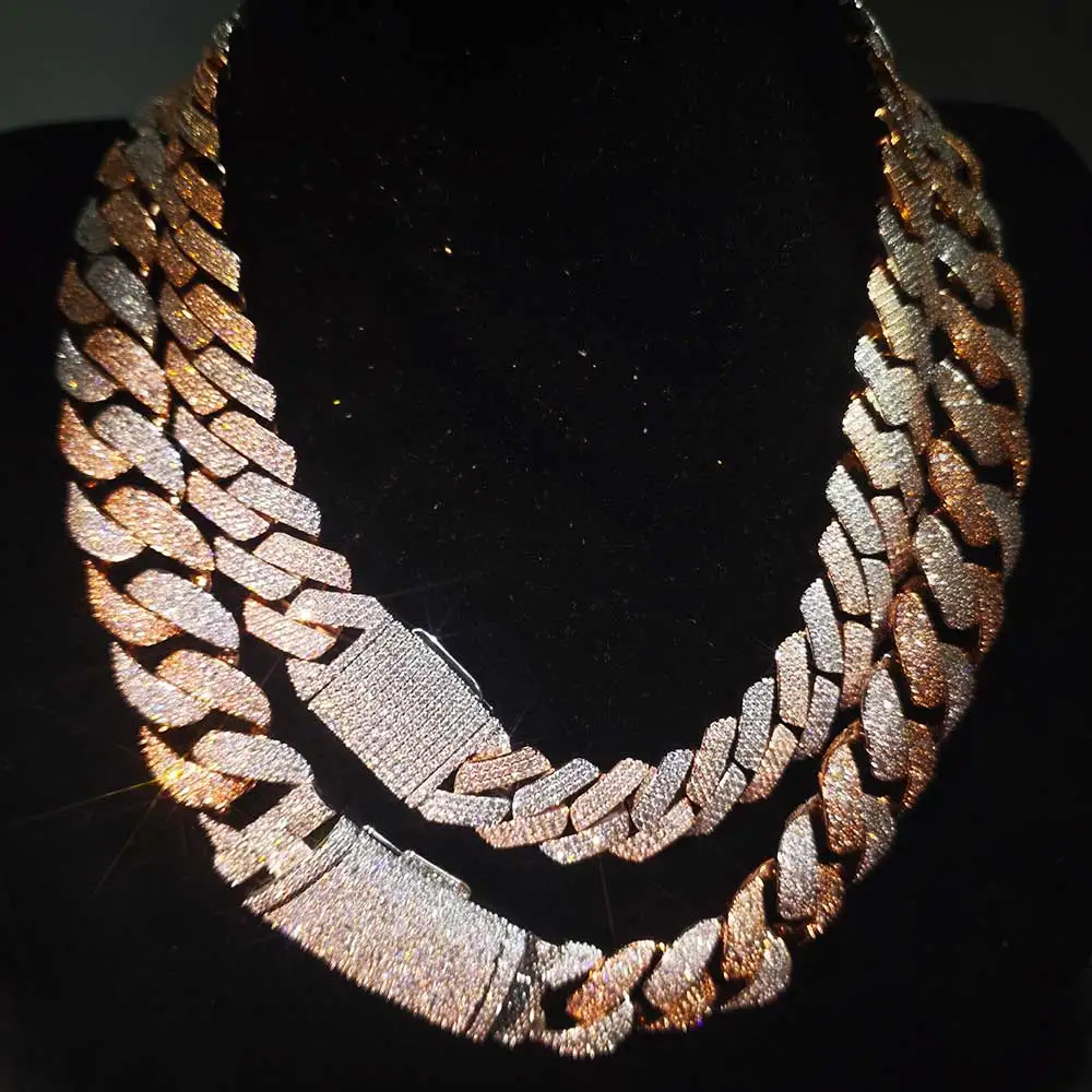 Two Tone Rose Gold Silver Iced Out Miami Cuban Link Chain 12/20/22mm Full Paved Cubic Zirconia Hip Hop Men Necklace Jewelry Gift