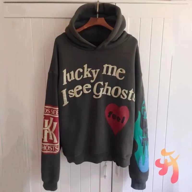 Hiphop Street Oversized CPFM KANYE WEST Hoodie Lucky Me I See Ghosts Letter Graffiti Foam Print Hoodys Men Women