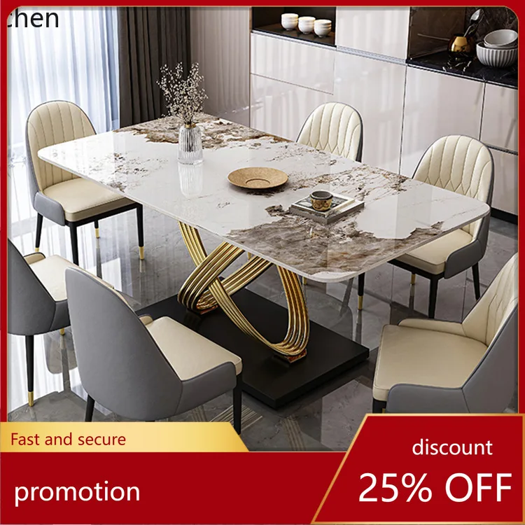 YFY Italian Style Rock Plate Dining Table Modern   Small   Dining Table Light Luxury Stainless Steel Titanium Dining Table