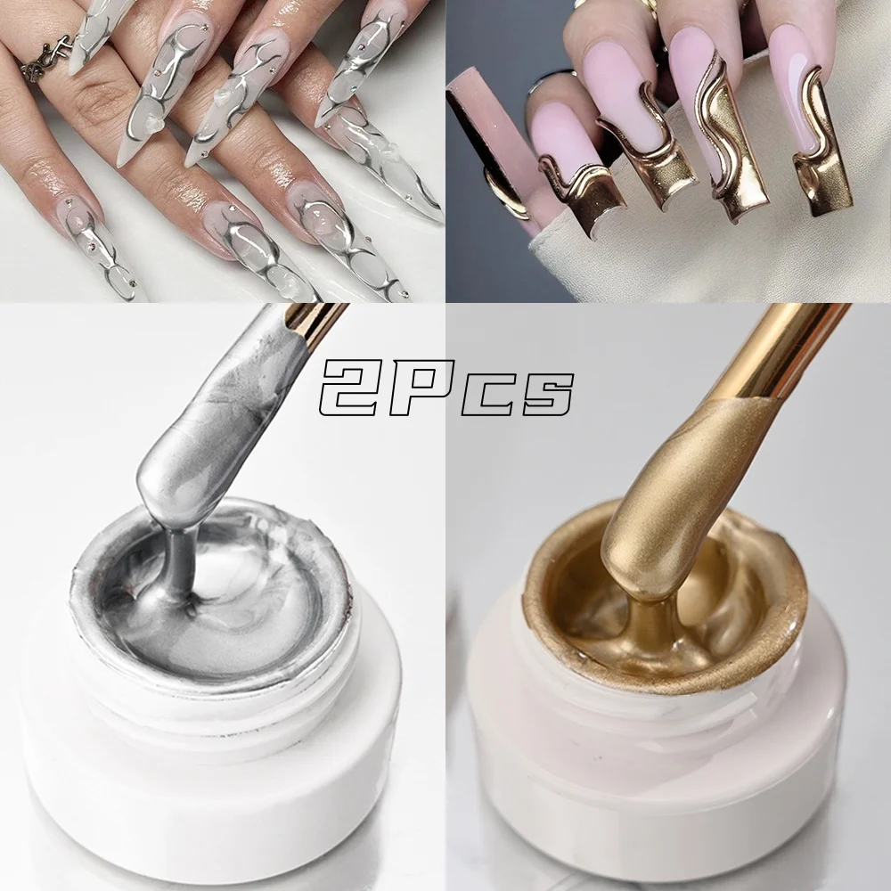 Esmalte de uñas de espejo líquido, Gel de pintura metálico brillante plateado/dorado, cromado, oro rosa, esmalte de Gel pintado francés superbrillante, 1/2 unidades