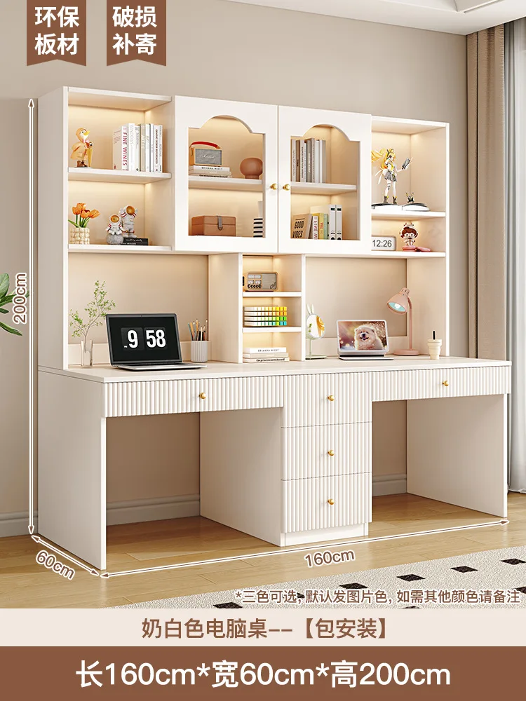 Desk Bookshelf Integrated Table Learning Modern Simple Bedroom Home Bookcase Double Solid Wood Computer