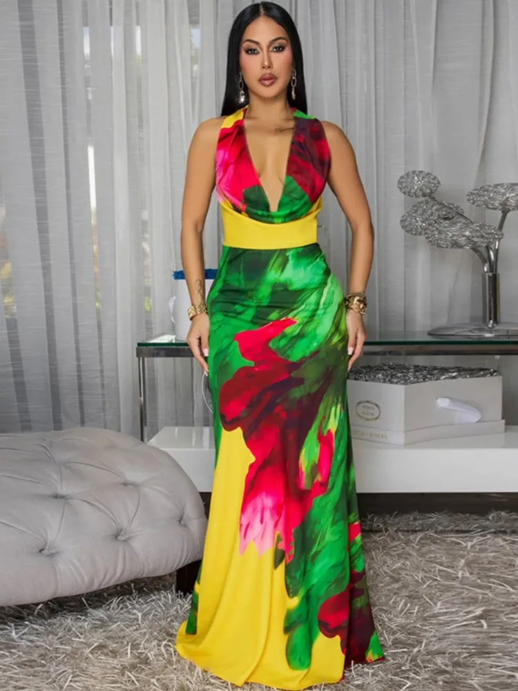 

Summer Cover Ups Dress Women Swimsuit Sleeveless Robes Bathing Suit 2025 New Print Beach Holiday Maxi Dresses Cover-Up