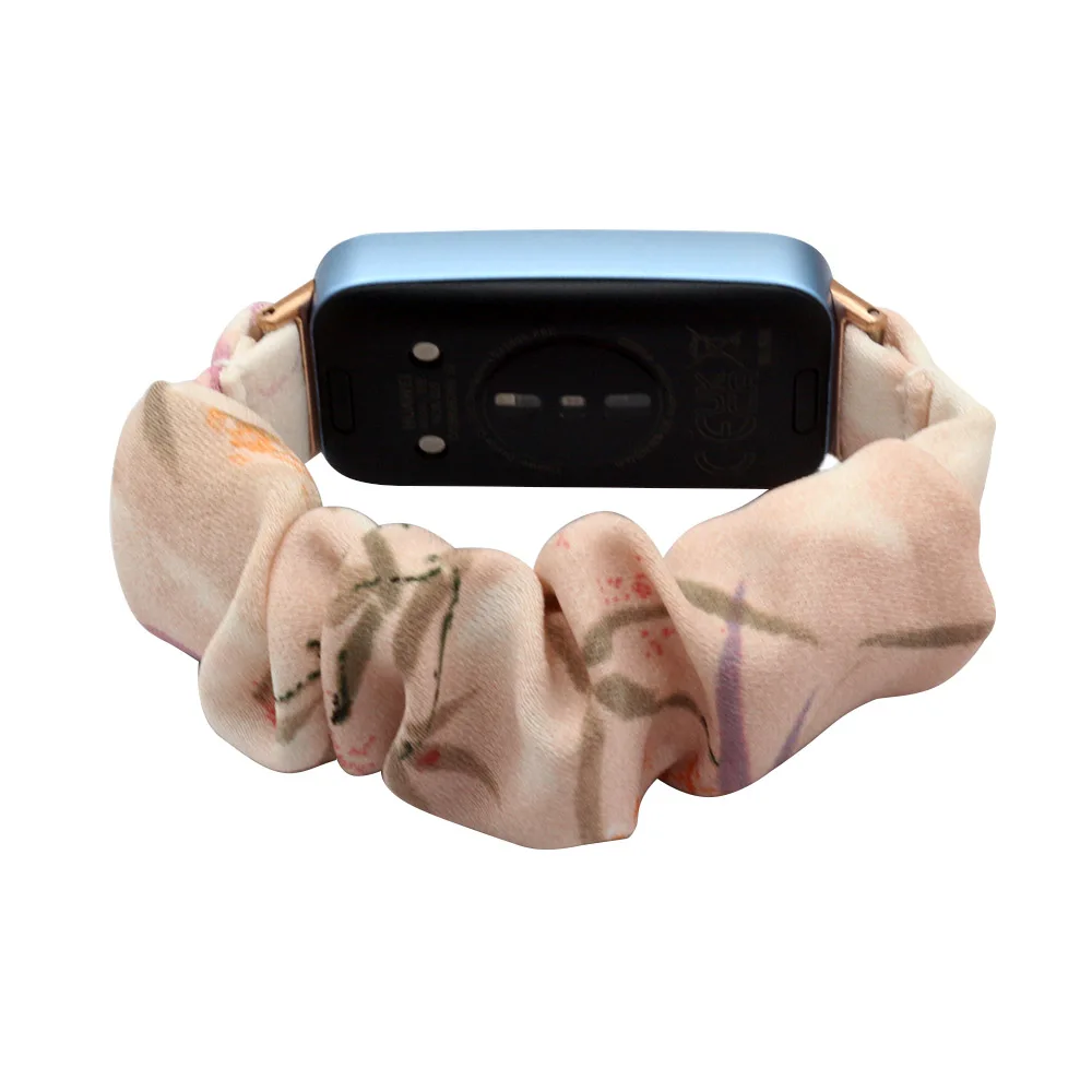 Bracelet for Huawei Band 10/ 9 / 8 Strap Scrunchies Cloth Soft Pattern Printed Fabric Wristband Bracelet Women Elastic Watchband