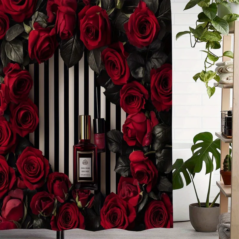 One Romantic Valentine's Day Red Rose Floral Print Waterproof Shower , with 12 Hooks Curtain Windows, for Val