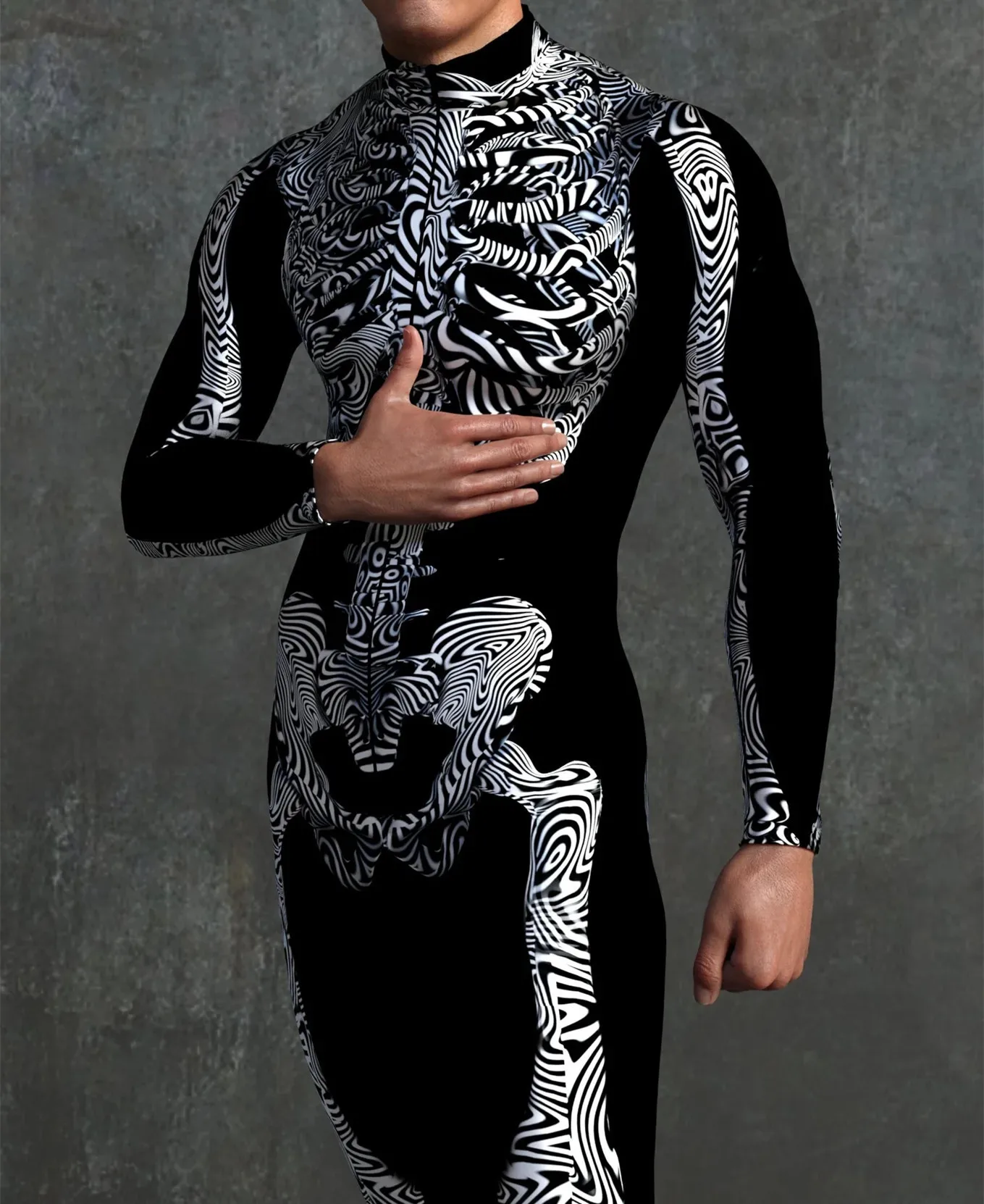 Halloween Skinny Damen Bedruckter Bunter Totenkopf Cosplay Jumpsuit Cyberpunk Zentai Anzug Karnevalsparty Aerial Performance Bodysuits – Detail 19