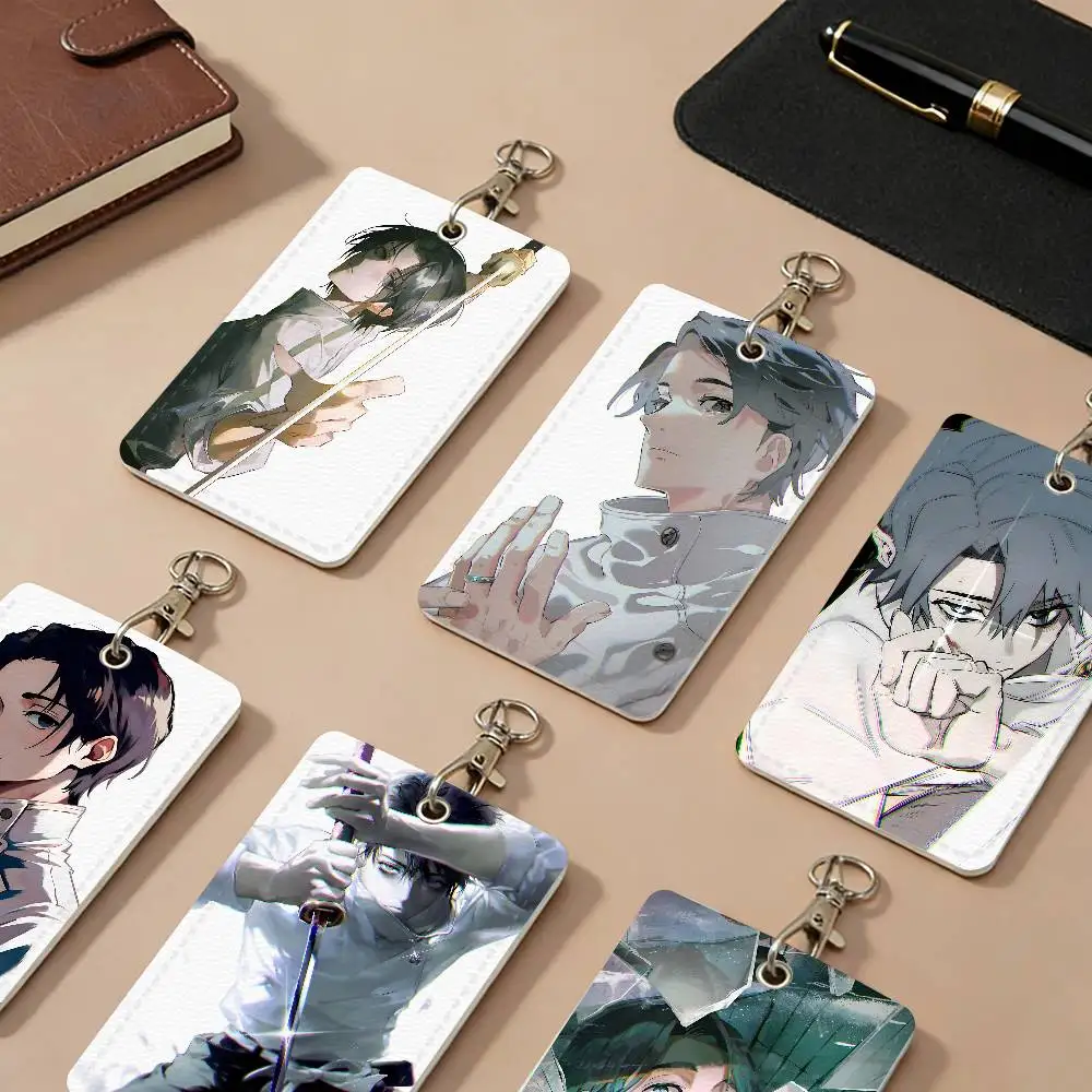 Anime Okkotsu Yuta PU Leather Card Holders Anti-lost Student ID Protective Cover Cases Campus Access Cards Key Chain