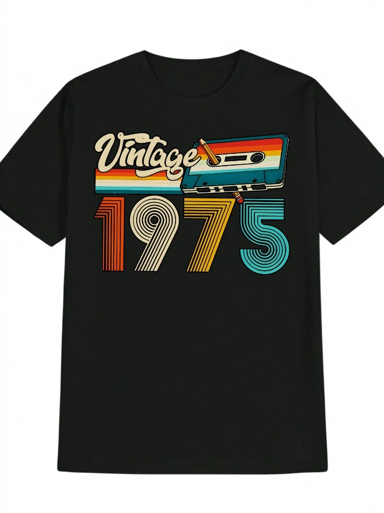 

Vintage 1975- Retro 80s 90s Nostalgia Graphic design -100% cotton O-neck summer short sleeve casual men's printed T-shirt.