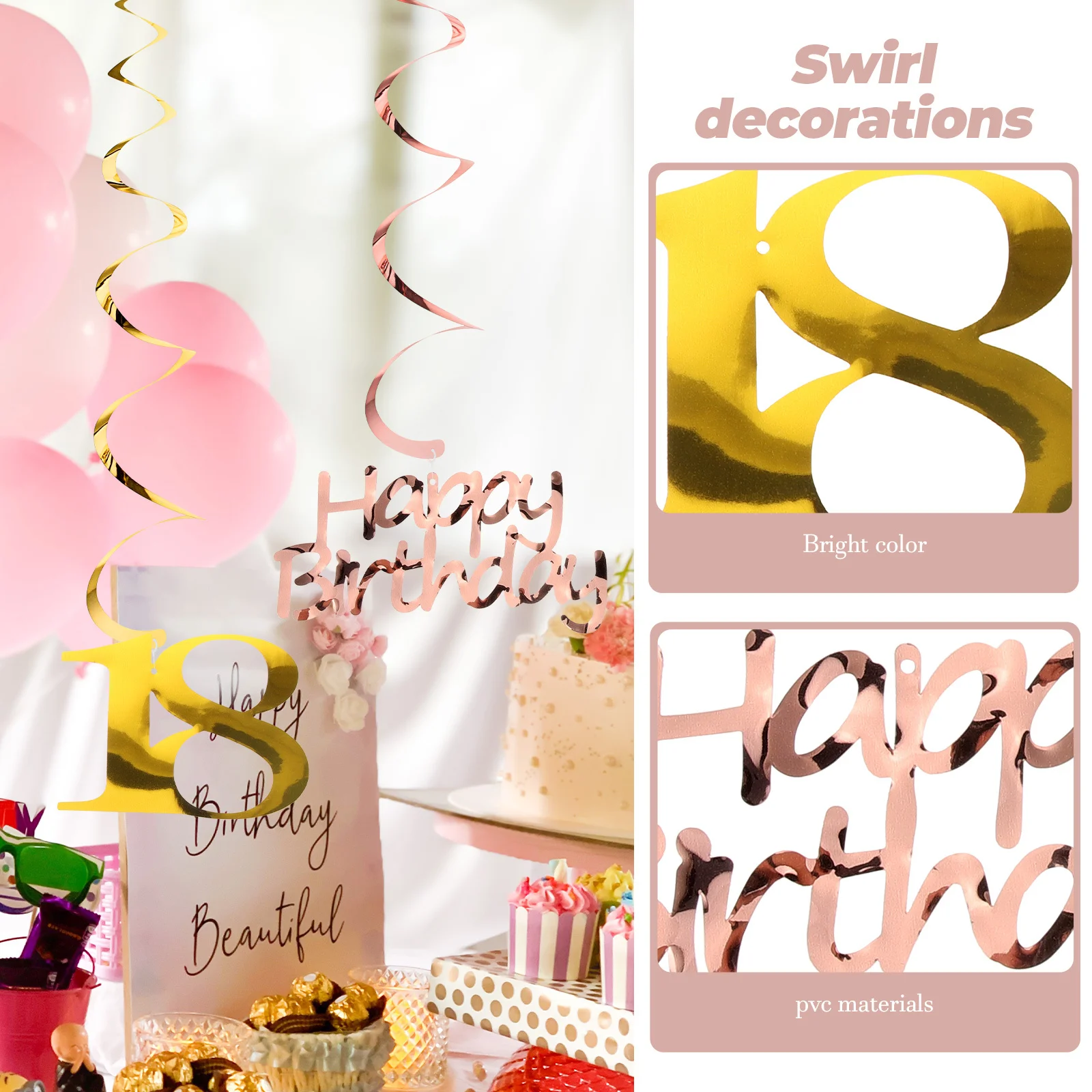 

2Set 18Th Birthday Hanging Swirl Decorations PVC Material Easy Install Beautiful Elegant Party Supplies Ceiling Pendant Decor
