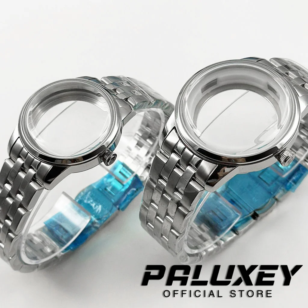 Caja de reloj de acero inoxidable para cócteles, 33MM/40MM, compatible con movimiento NH35 NH38, cubierta trasera transparente de cristal con arco, caja plateada