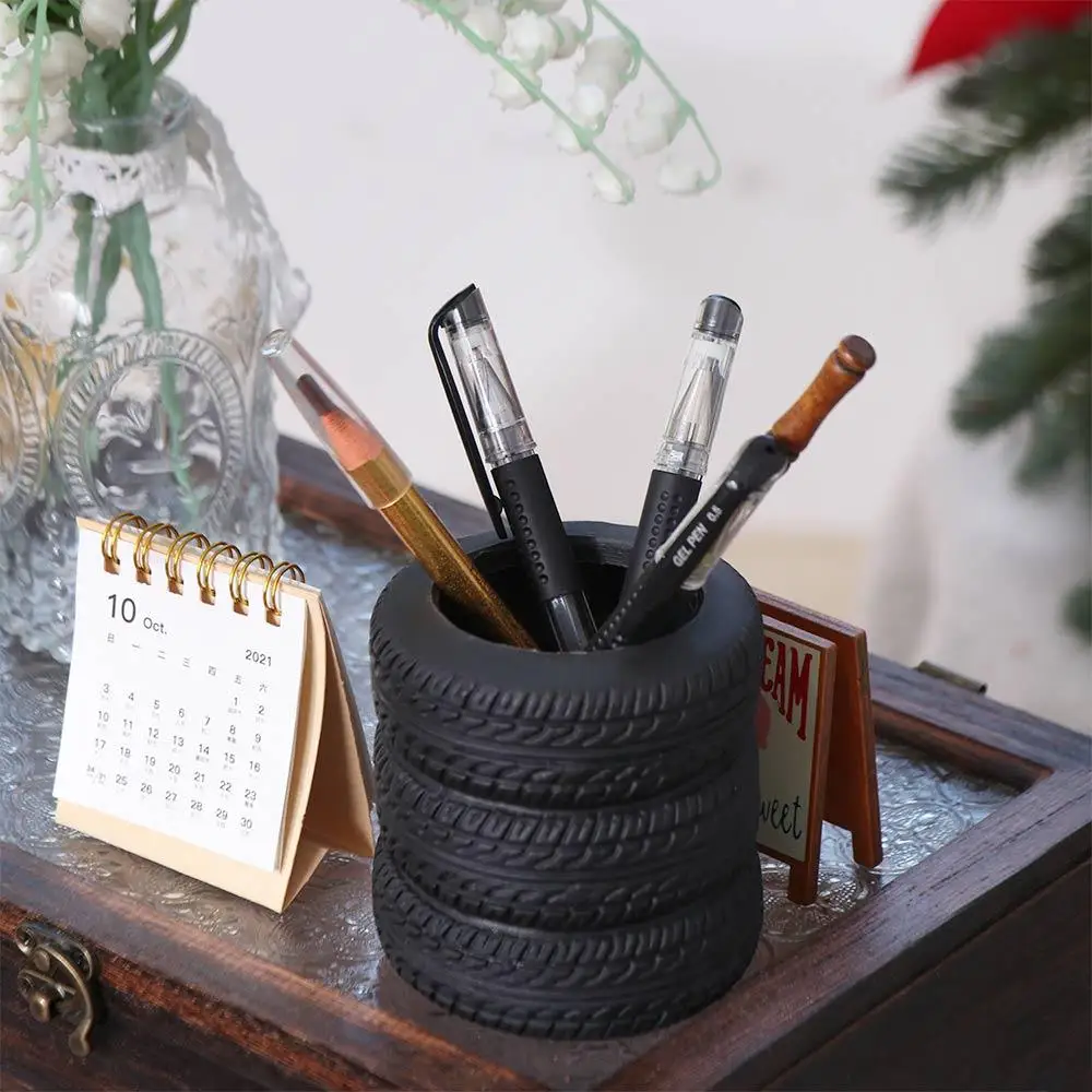 

Car Tyre Design Tire Shaped Pen Holder Black Stack Stationery Storage Stationery Desk Organizer 3-Layer Practical