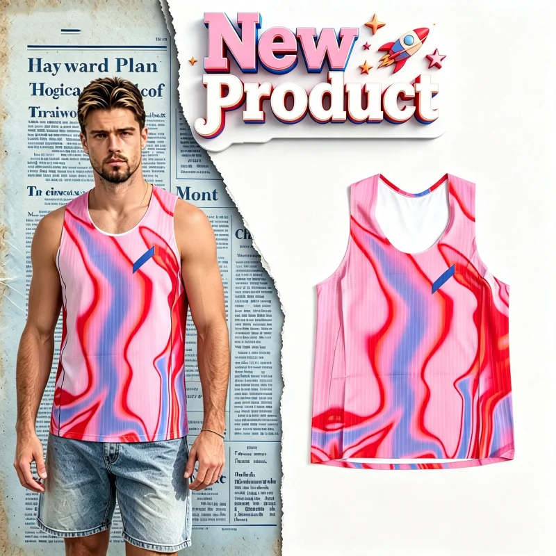Men's Wave Stripe Running Tank Top, Breathable Mesh Athletic Sleeveless Shirt, Quick Dry Training Vest for Gym Fitness Marathon