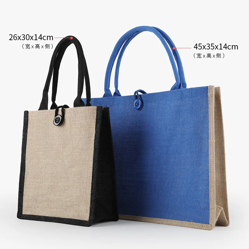 Causal Linen Shopping Bags Jute Tote Buckle Hand-painted Cotton Imitation Sacks Portable Gift Packing Bags Large Capacity