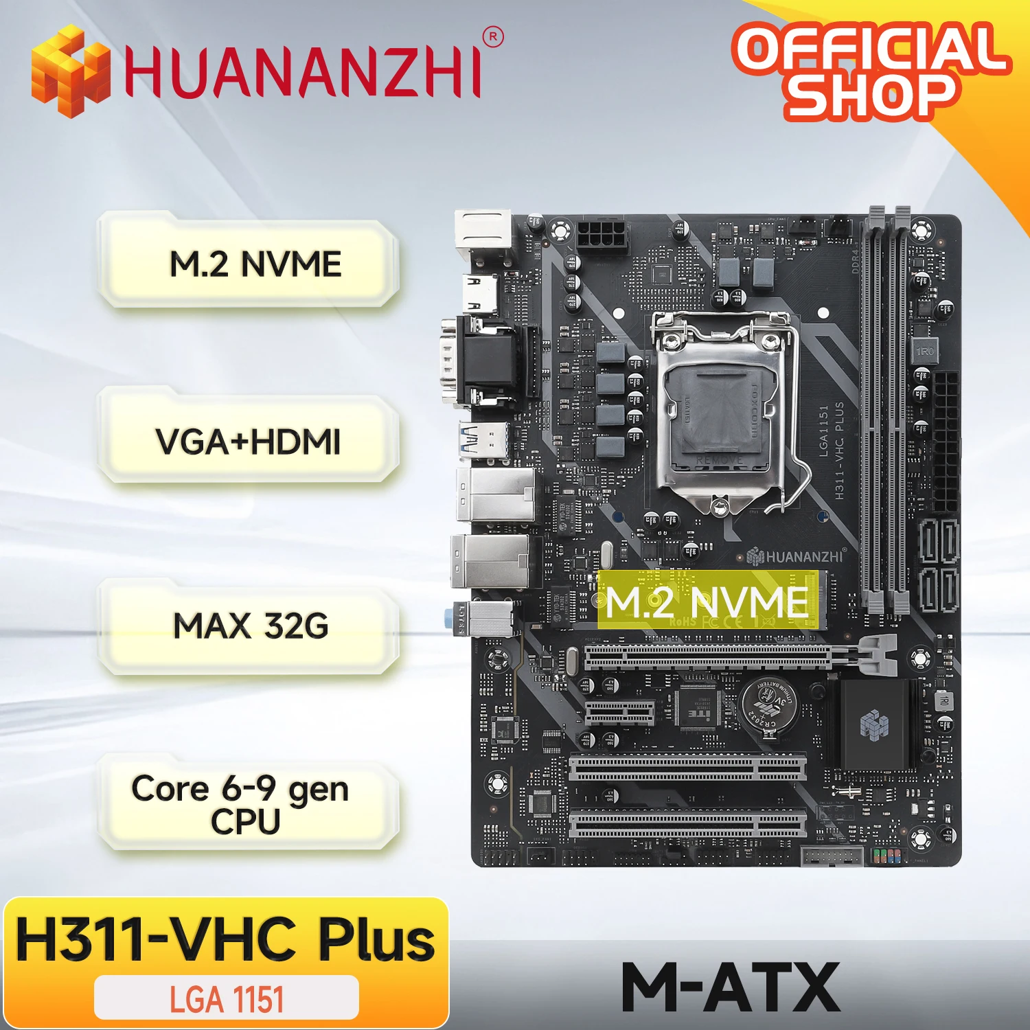 

Материнская плата HUANANZHI H311 VHC PLUS Intel LGA 1151, поддержка 6/7/8/9 поколения DDR4 2133/2400/2666 МГц, 32 ГБ M.2 SATA3.0 USB3.0