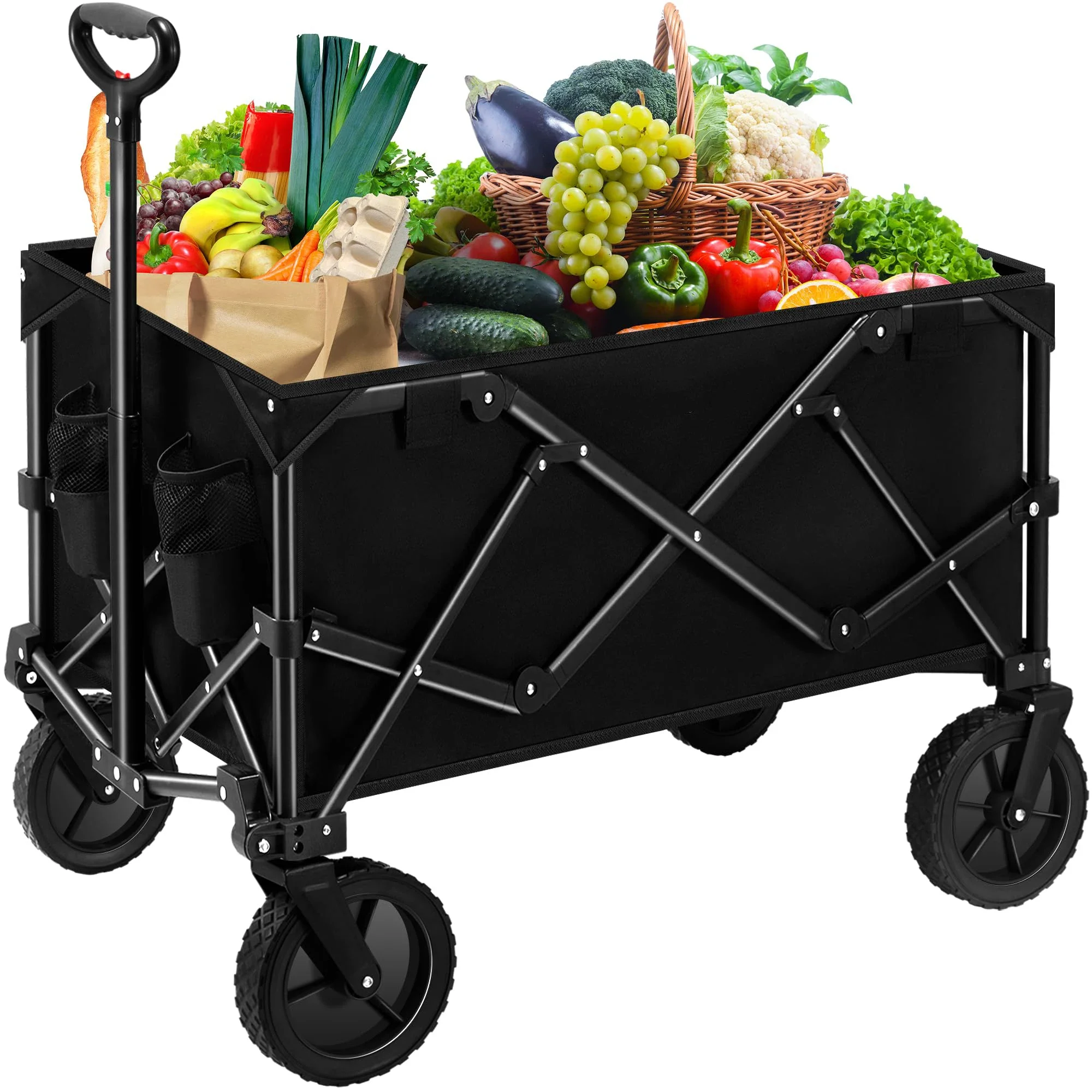 

Collapsible Folding Wagon Cart 350LBS Heavy Duty Garden Cart With All Terrain Wheels Portable Large Capacity Utility Wagon Cart