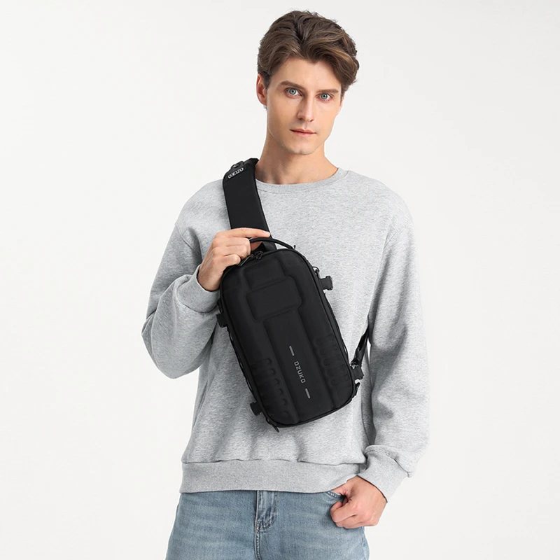 Imagem -02 - Ozuko-bolsa de Peito Dura Masculina Esportes ao ar Livre Bolsa de Ombro Tática Masculina Bolsa Crossbody Impermeável Grande Capacidade Nova Moda