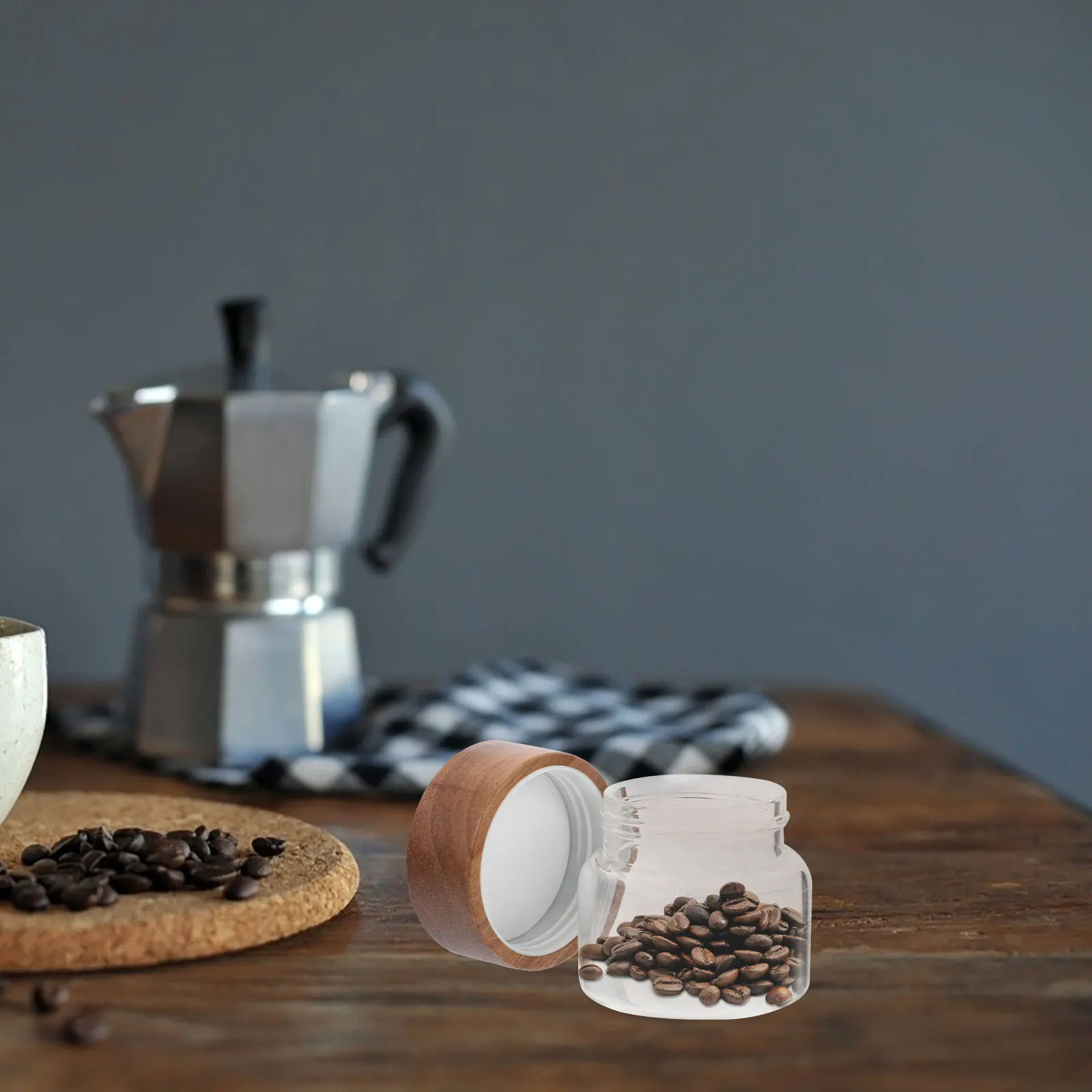 木製蓋とシリコンシール付きガラス保存瓶、気密食品容器、キッチン用透明キャニスター、コーヒー、紅茶、砂糖保存用