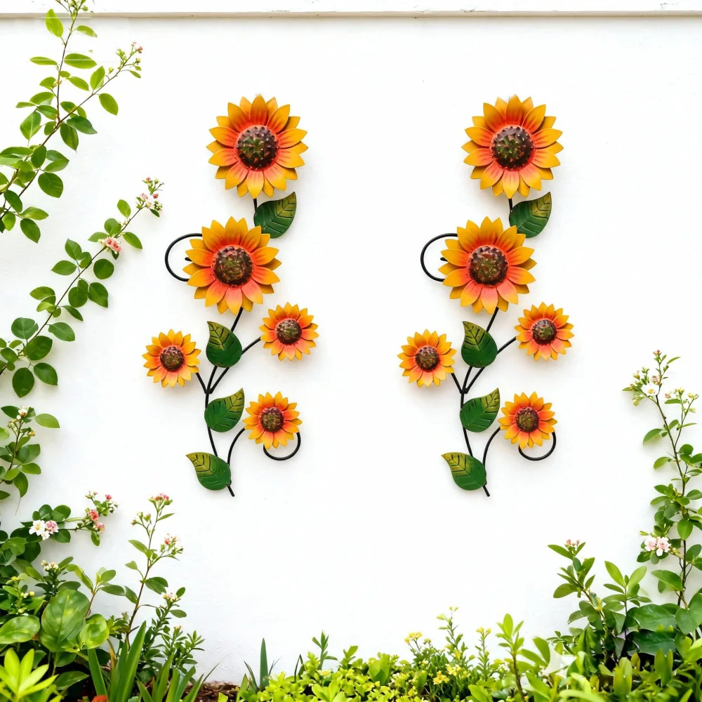 Outdoor Garden Fence Sunflower Metal Decor Hanging Ornament Iron Art For Home Wall Interior Exterior Living Room Craft