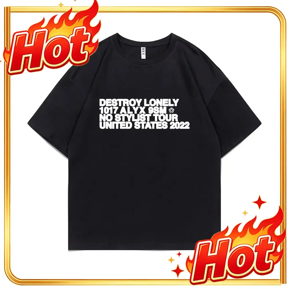 Rapper Destroy Lonely Alyx Print Tshirt Mens Oversized Cotton Short Sleeve Tees Men Hip Hop Rap Style T-shirt Man Street T Shirt