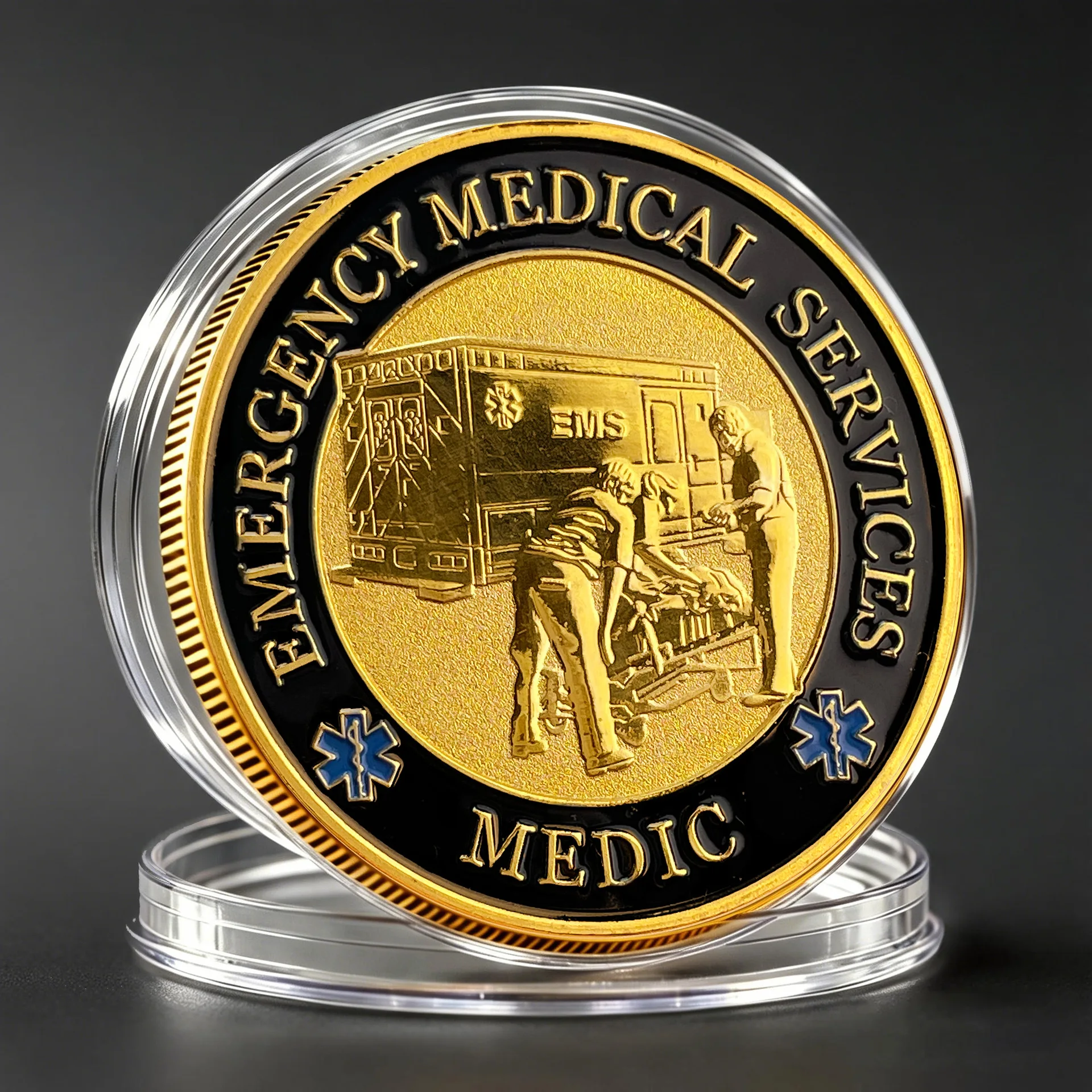 Paramedic EMS Medic Gold Plated Challenge Coin Hero Prayer Emergency Medical Service Commemorative Coin Collection Gift