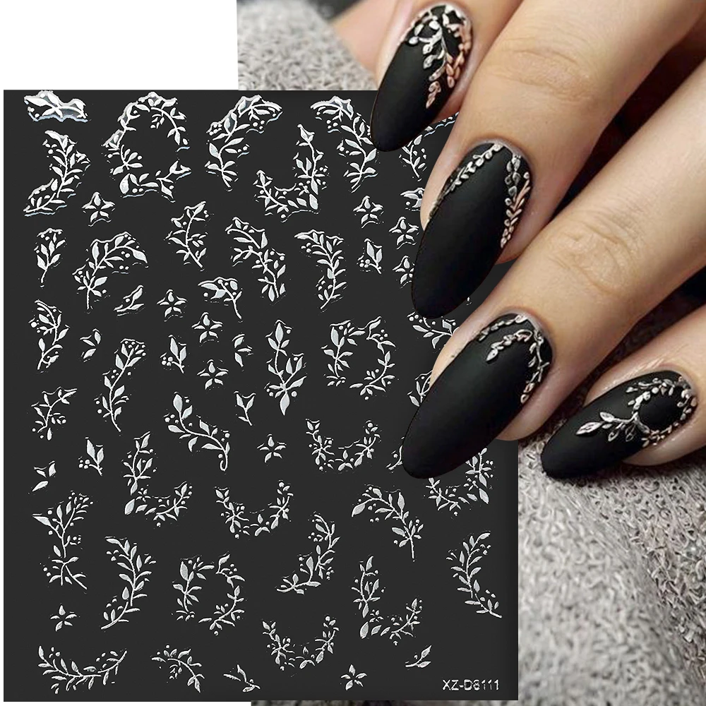 12 pz 3D Argento Metallico Nail Art Sticker Stella/Luna/Fiore/Geometria/Line Design Decalcomanie per unghie Pentagramma Farfalla Decorazione per unghie *