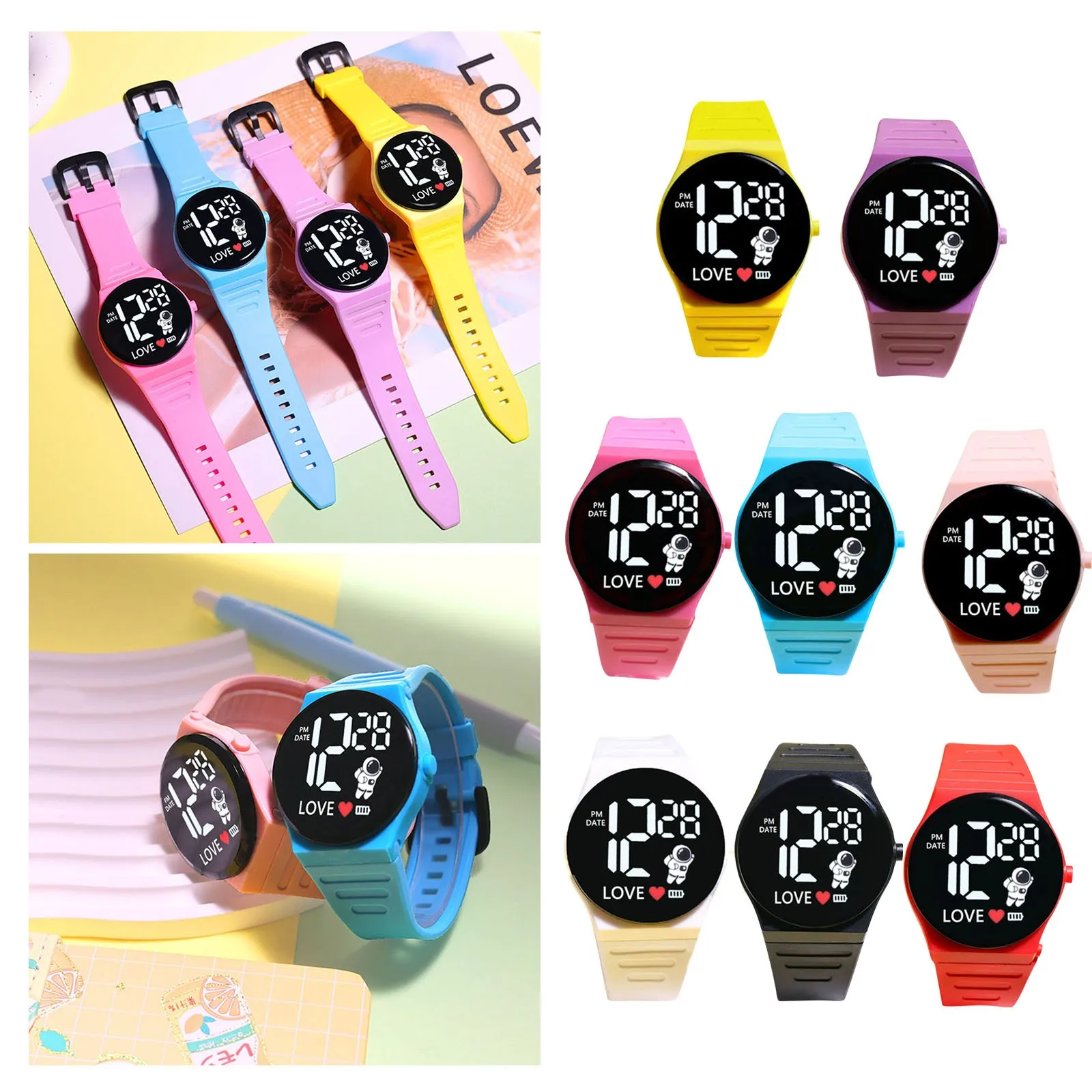 Children'S Electronic Watches Simple Classic Silicone Strap Outdoor Sports Electronic Watches Display Time Month Round Watches