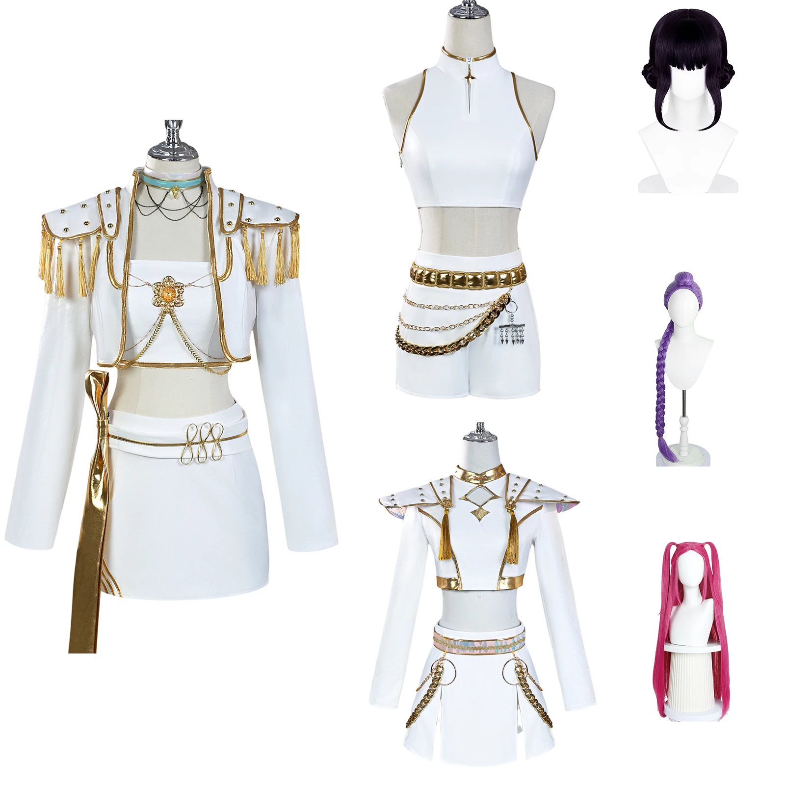

Demon Hunters Zoey Cosplay Costume K-Pop Rumi Mira Girl Idol White Jacket Suit Tassel Decoration Halloween Party Uniform ﻿ ﻿ ﻿
