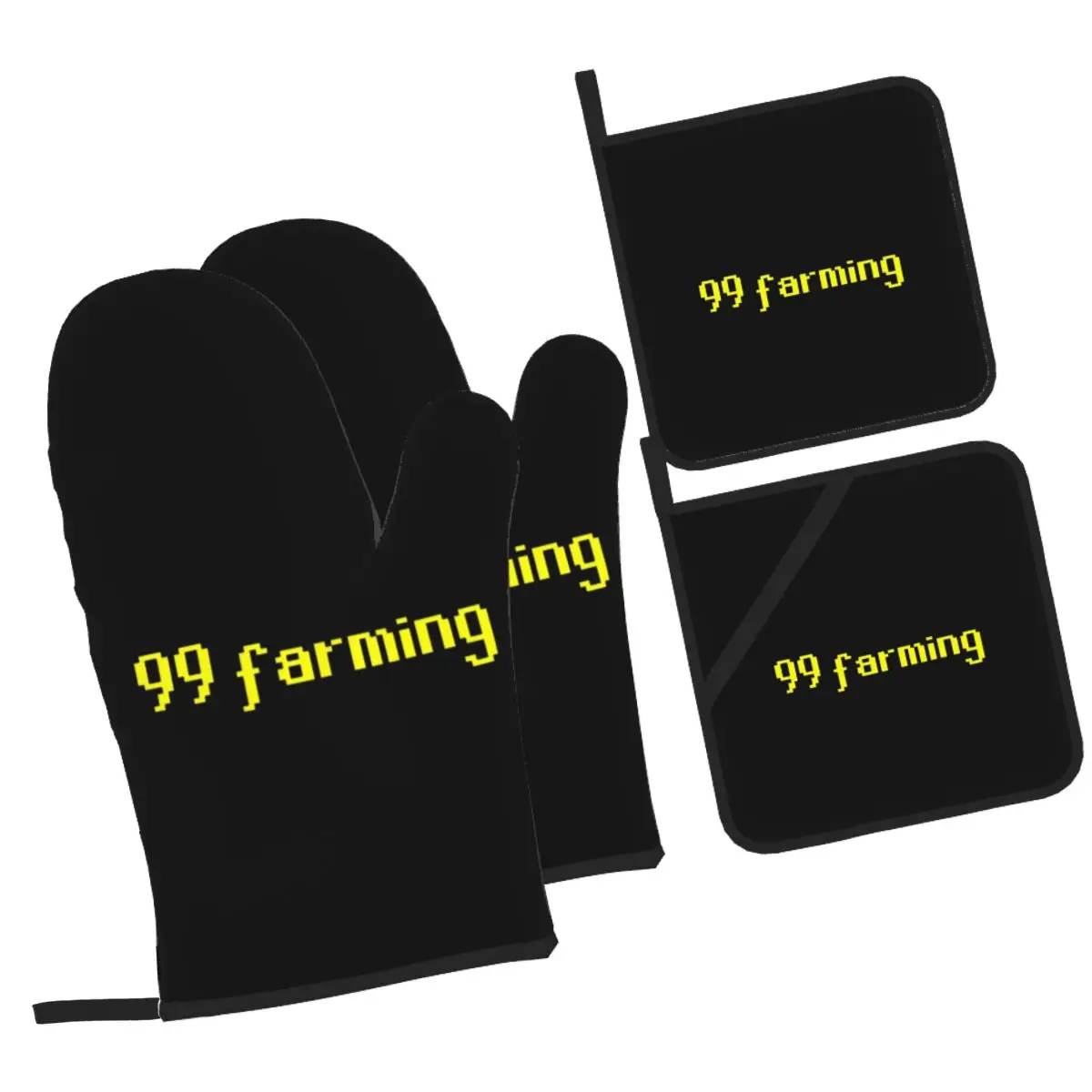 Runescape Osrs 99 Farming Oven Mitts and Pot Holder Sets of 4 for Baking Kitchen Cooking BBQ Resistant Non-Slip Gloves