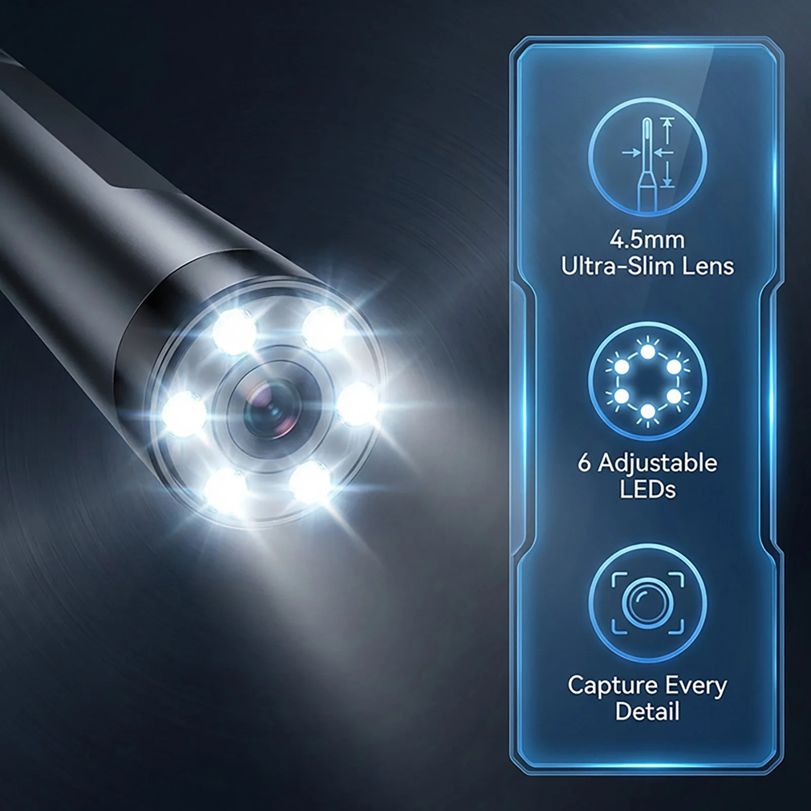 5 Inch IPS Industrial Endoscope Camera,4.5mm Ultra‑Thin Probe 1080P Adjustable LED 1M Cable for Sewer Automotive Inspection