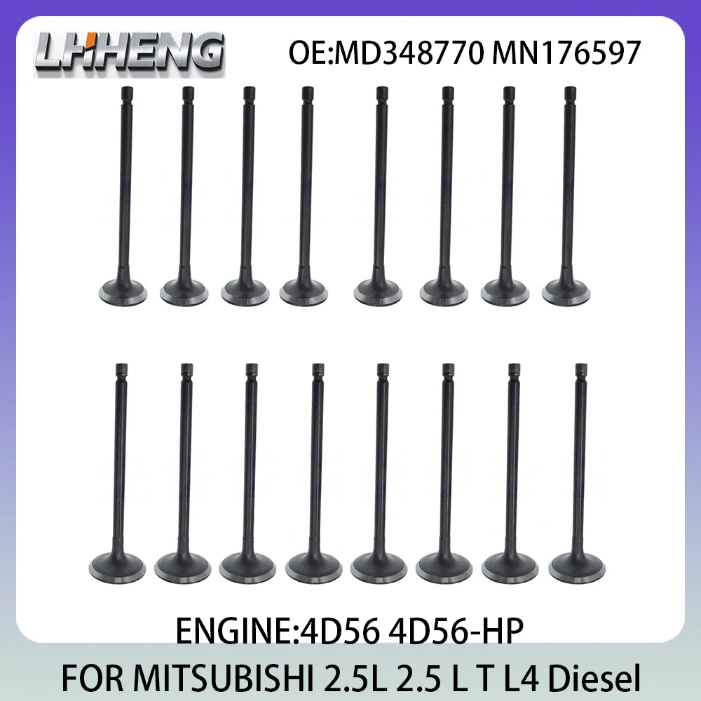 16pcs New Intake & Exhaust Valve Kit For MITSUBISHI L200 TRITON PAJERO SPORT 2.5L 2.5 L T L4 Diesel 05-15 MD348770 MN176597 4D56