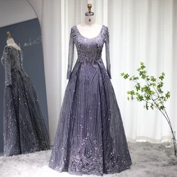 Jancember Crystal Blue Muslim Evening Dresses Dubai Plus Size Women Burgundy Formal Party Dress for Wedding Guest SCZ054