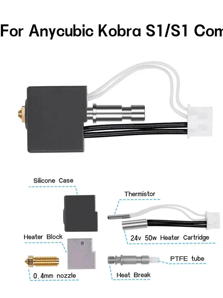 Kobra S1 Hotend Kit Kobra S1 Nozzel 0.2 0.4 0.6 0.8 acier trempé laiton Kobra S1 Combo extrémité chaude chaussette en Silicone accessoires 3d
