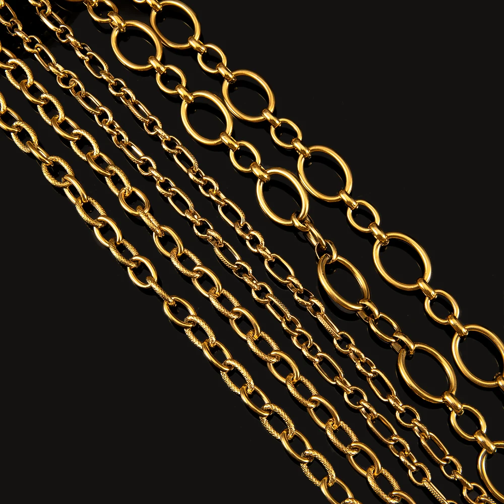 1Meter Stainless Steel Oval Embossed Thick Cuban Chain for DIY Hip-hop Bracelets Necklaces Jewelry Making Accessories
