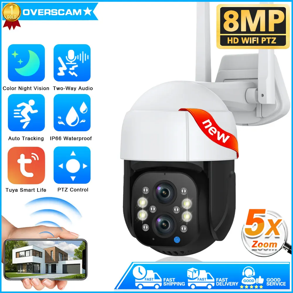 

4K 8MP PTZ WIFI Camera Dual Lens Outdoor Night Vision Human Detection Auto Track CCTV Surveillance IP Camera Security Protection