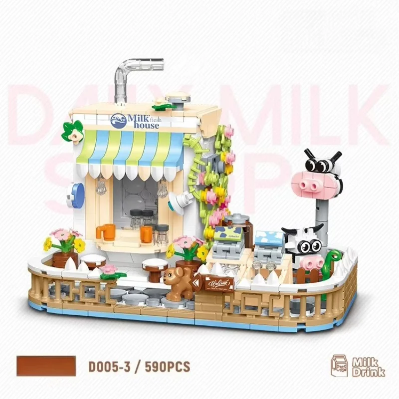 Getränkehaus, Eishaus, Milchhaus, Mini-Straßenszenenreihe, kleine Partikel-Baustein-Montagevorationen