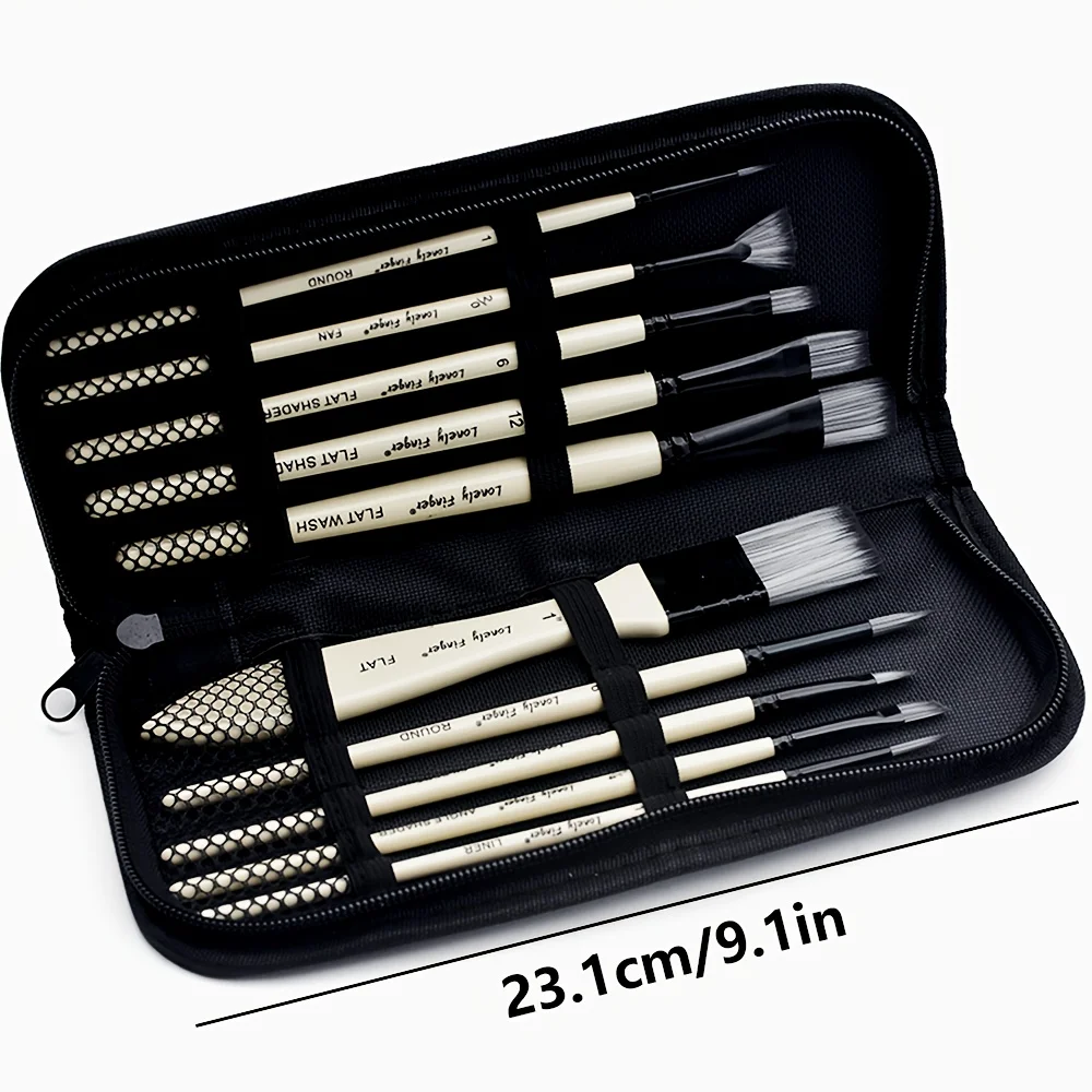 Paint Brush Kit 10pcs Art Brushes with Brush Case for Oil, Acrylic, Watercolor, Gouache, Painting