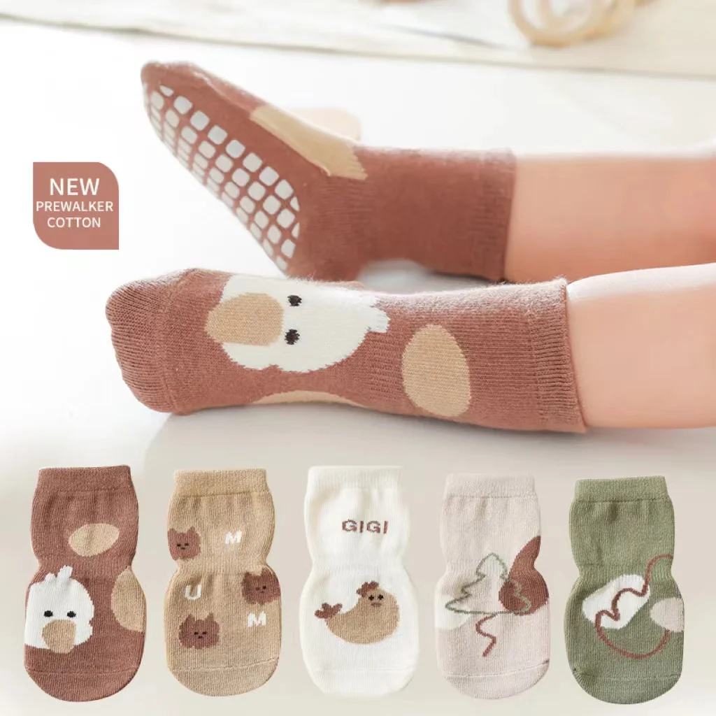 5 Pairs Baby Floor Socks Cute Cartoon Short Cotton Socks Toddler Anti Slip Kawaii Unisex Kids Accessories for Girls Boys