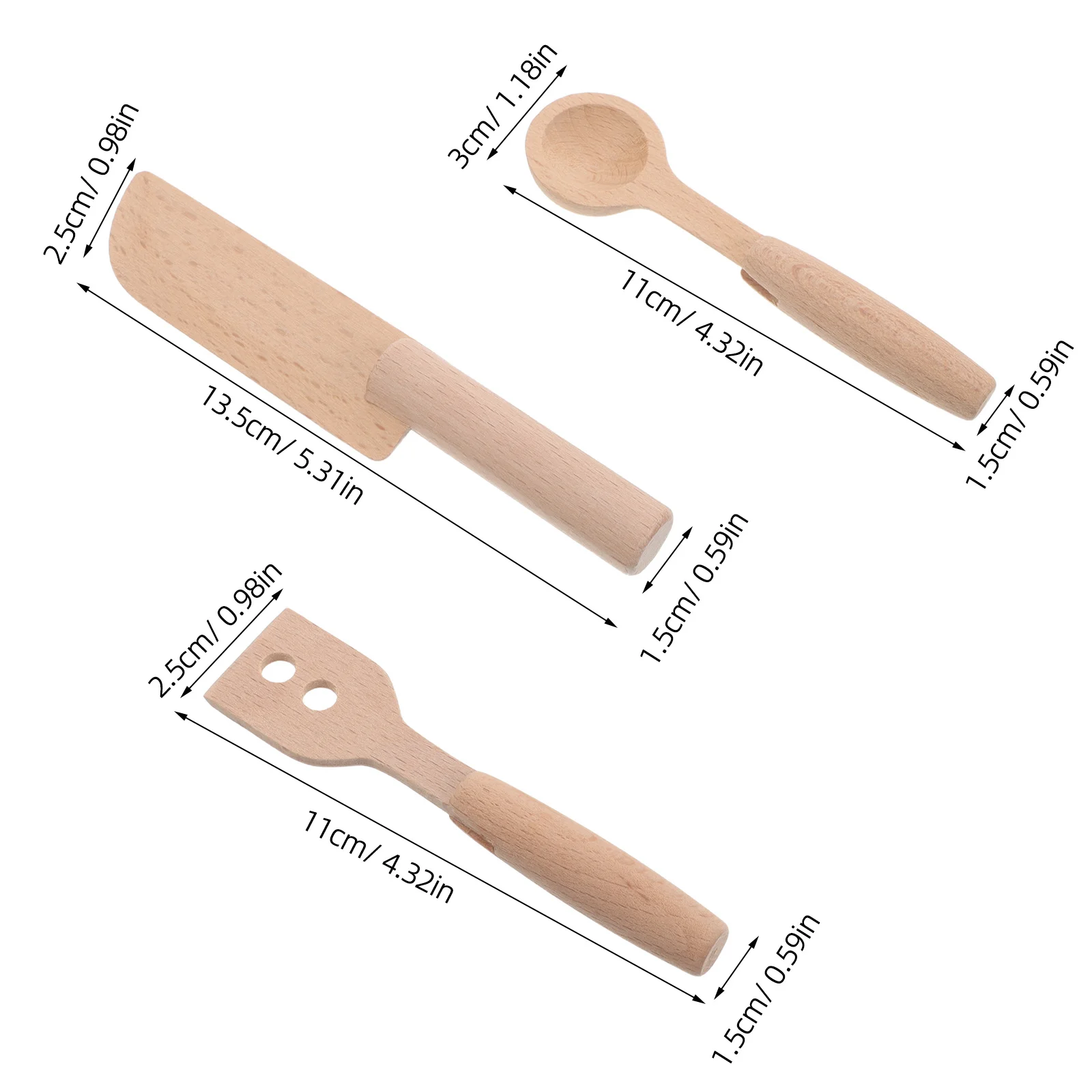 Outils de cuisine en bois pour enfants, ensemble de jeu de simulation de cuisine réaliste, bords arrondis pour enfants en bas âge, motricité Fine, 3 pièces