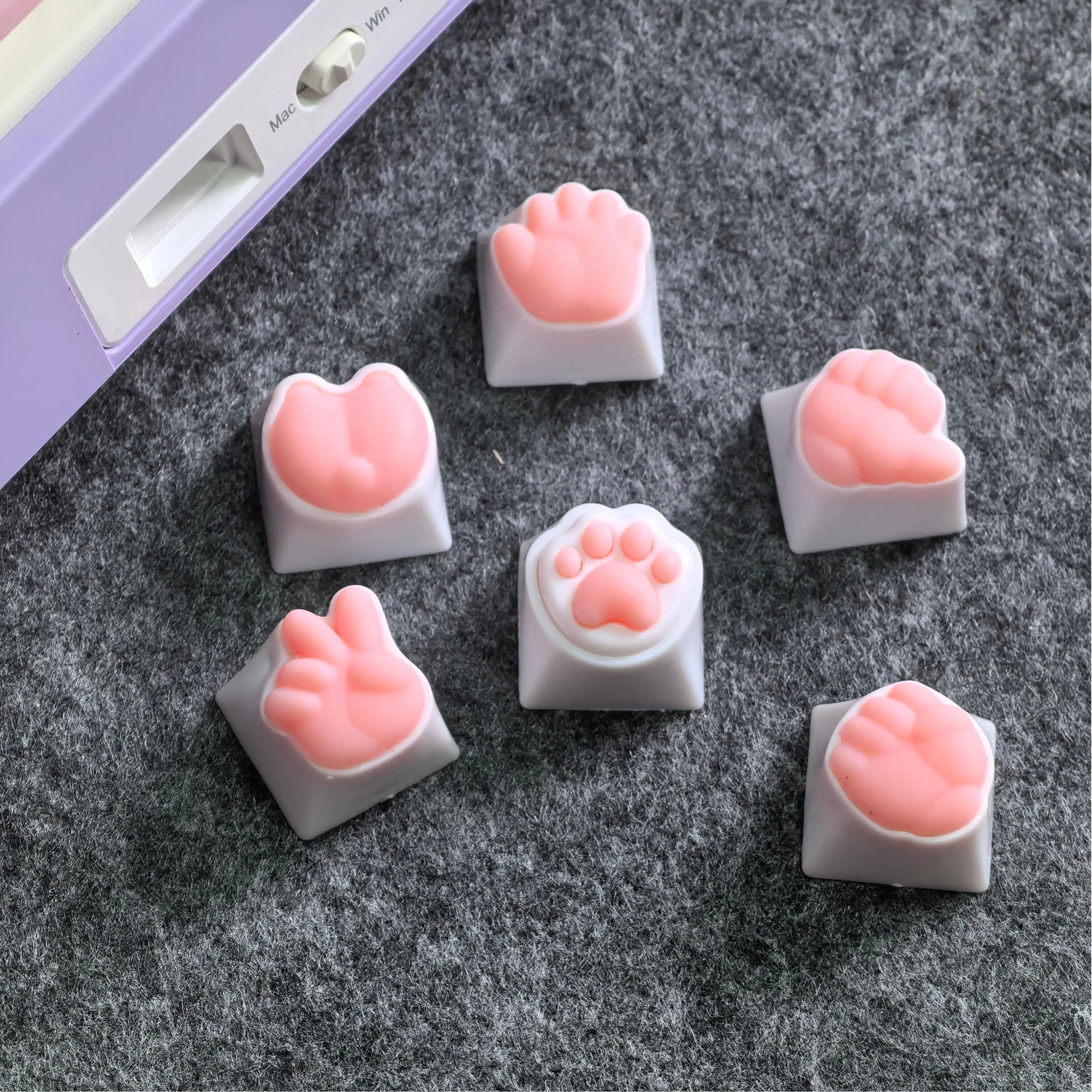 4PCS Pink Cat Paw Keycaps for DIY Mechanical Keyboard Cute Corgi Butt Cat Claw 3D Keycap Silicone Material Personalized Key Cap