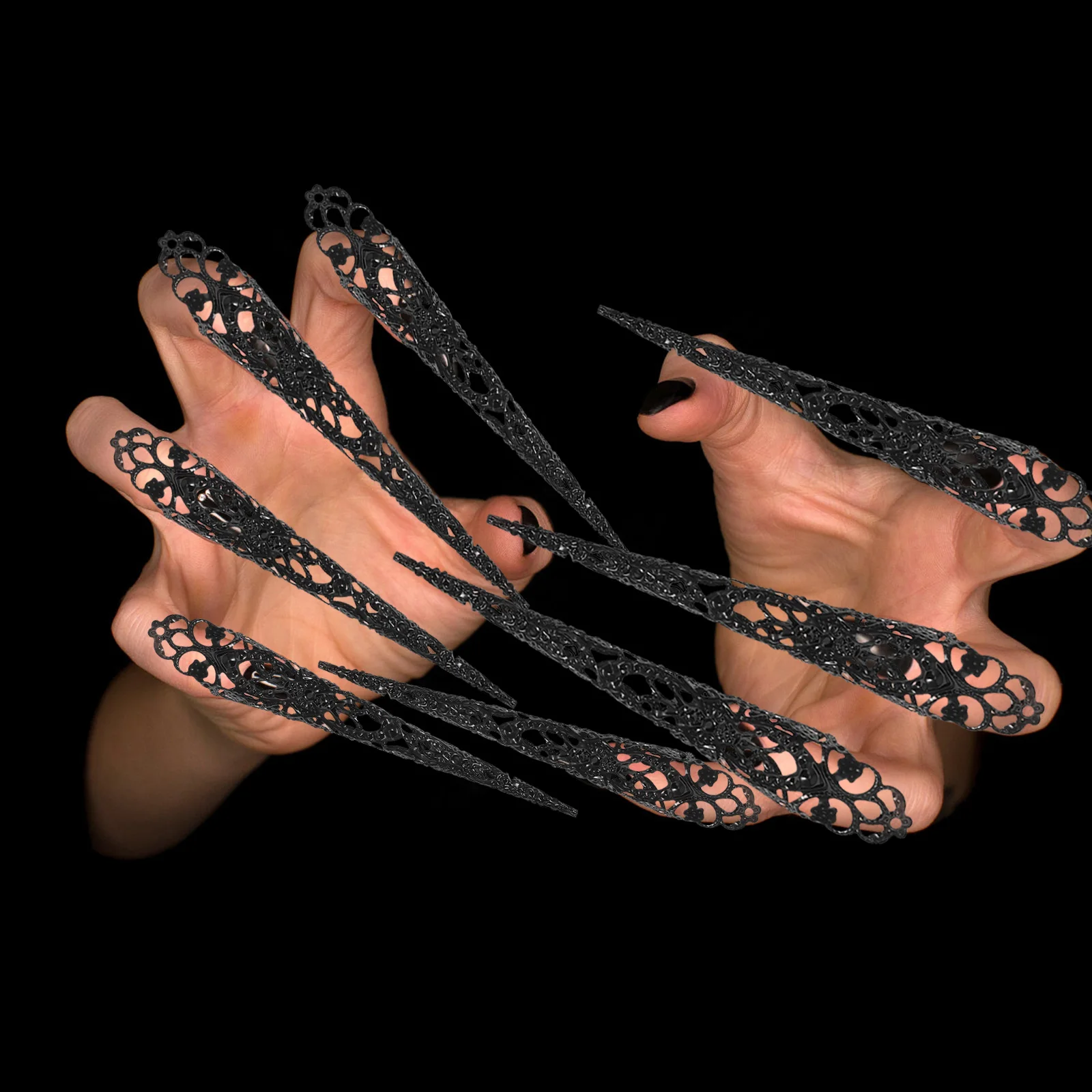 

5 pcs Finger Nail Tips Halloween Party Floral Fingertip Nail Claw Jewelry Cosplay Finger Claws Halloween Costume Fake Nail Rings