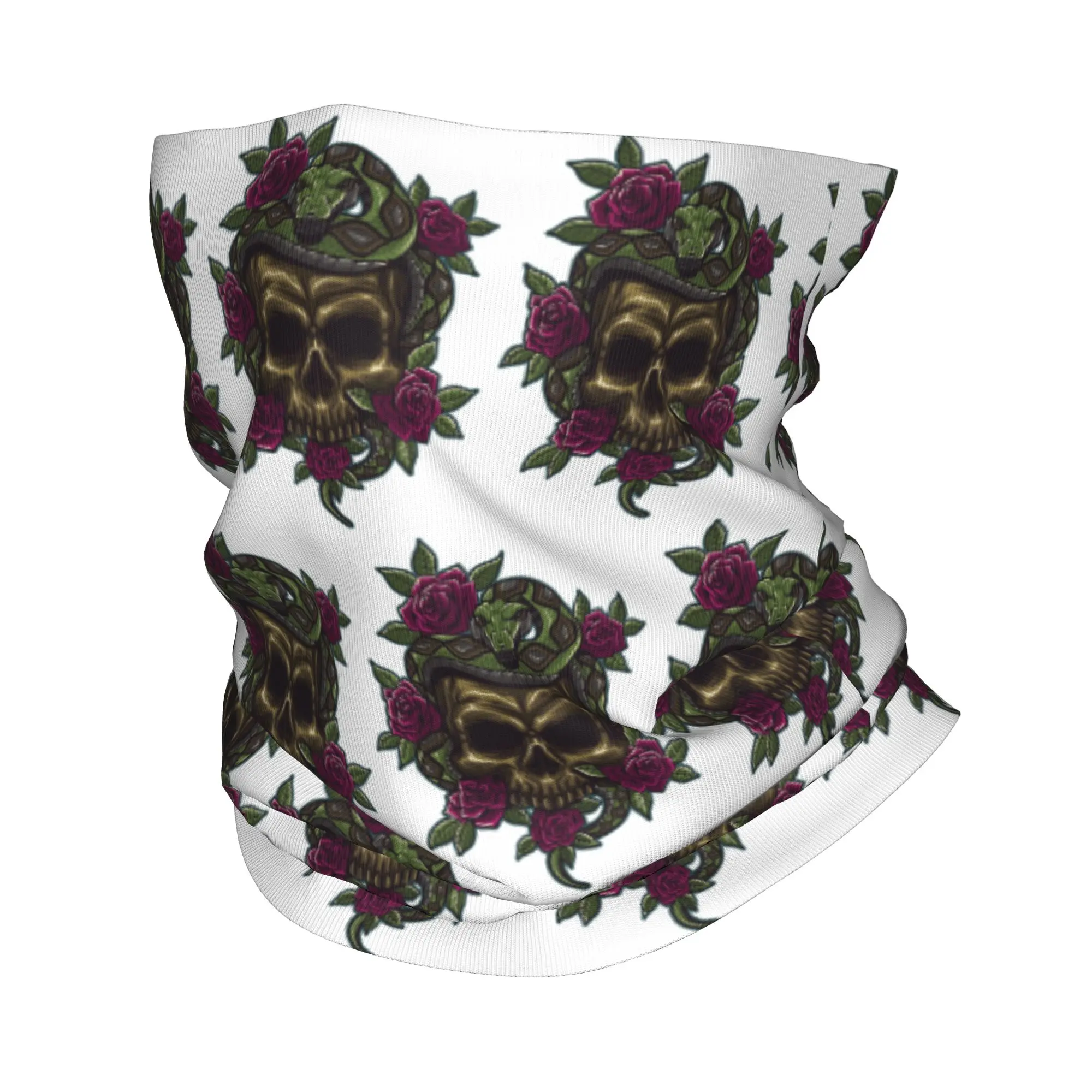 Skull Snake and Roses Printed Bandana Neck Gaiter Printed Magic Scarf Warm Headwear Cycling For Men Women Adult