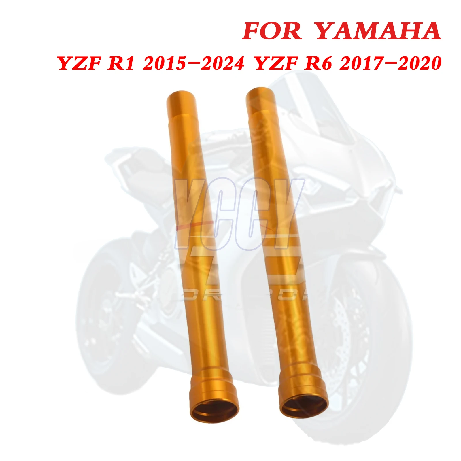505MM 19.88inch High Quality Motorcycle 2×Front Fork Pipes Outer Fork Tubes Gold For YAMAHA YZF R1 2015-2024 YZF R6 2017-2020