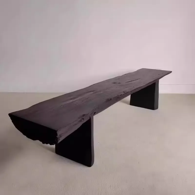 مقعد Wabi Sand Wind المتفحم من الخشب الصلب B & B مقعد ترفيهي من سجل الفندق مقعد طاولة القهوة القديم مقعد إبداعي بجانب السرير #3