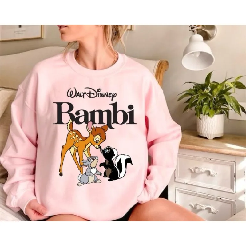 قمصان بامبي وسامب ديزني، هوديس برقبة دائرية، ملابس ديزني الحنين، هدايا المعجبين، ملابس رياضية أفضل صديق للسيدات