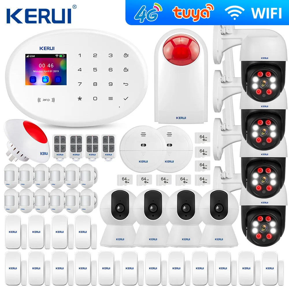 KERUI WIFI 4G GSM Home Security Alarm System With 2.4 Inch TFT Touch Panel Wireless Tuya Smart Burglar Alarm