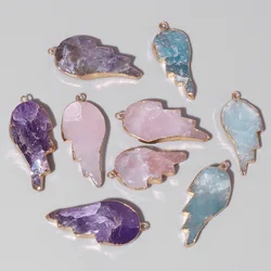 1pc Natural Amazonite Amethysts Rose Pink Quartz Pendant Angel Wing Charm Pendants Crystal For Jewelry Making Finding Handmade