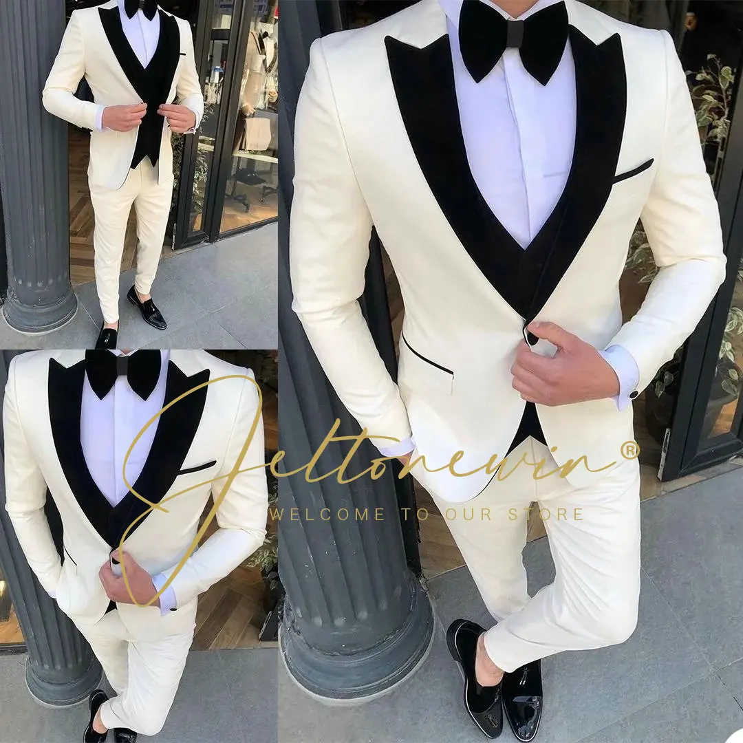 

Men's Suit Jacket Vest Pants Fashion Boutique Casual Male Groom Wedding Suits For Men Tuxedo Dress 3 Pieces Set Blazers Coat