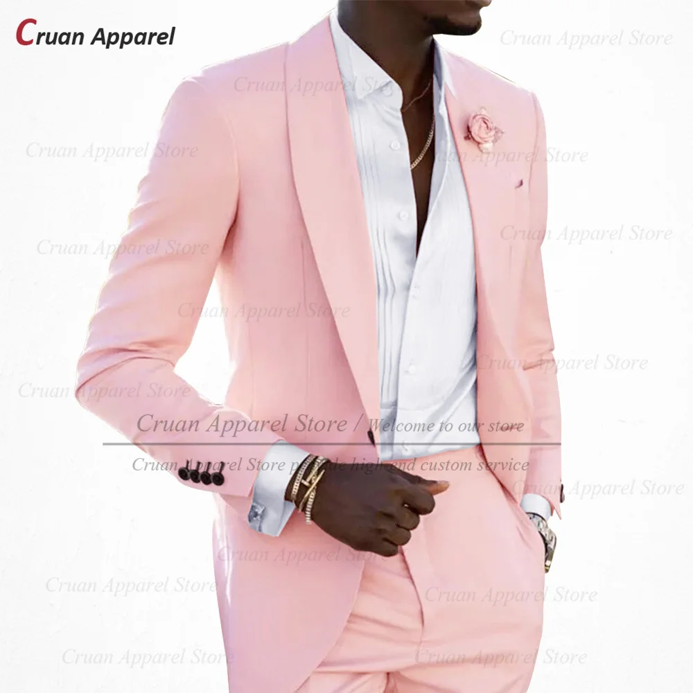 

2023 Pink Suits for Men Slim Fit Luxury Groom Groomsmen Wedding Tuxedos Fashion Prom Blazer Pants Set Singers Clothing 2 Pieces