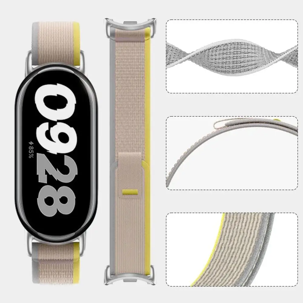 Nylon Breathable Strap For Xiaomi Mi Band 10 Wristband Bracelet Metal Head Particles For Mi Band 10/9/8 Summer Replacement Belt